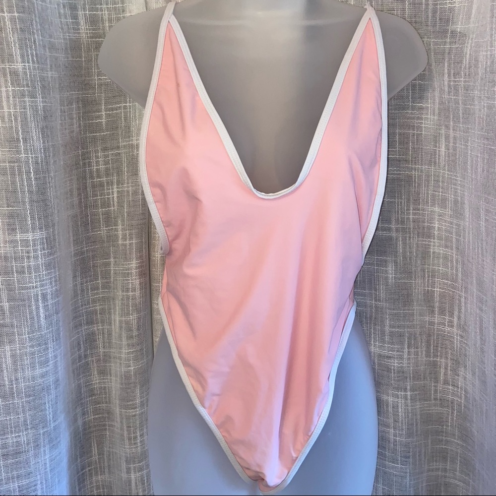 Low cut high rise cheeky One piece bathing suit pink XL